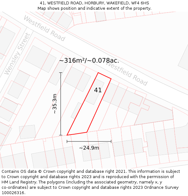 41, WESTFIELD ROAD, HORBURY, WAKEFIELD, WF4 6HS: Plot and title map