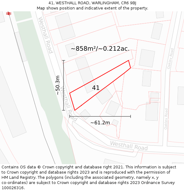 41, WESTHALL ROAD, WARLINGHAM, CR6 9BJ: Plot and title map