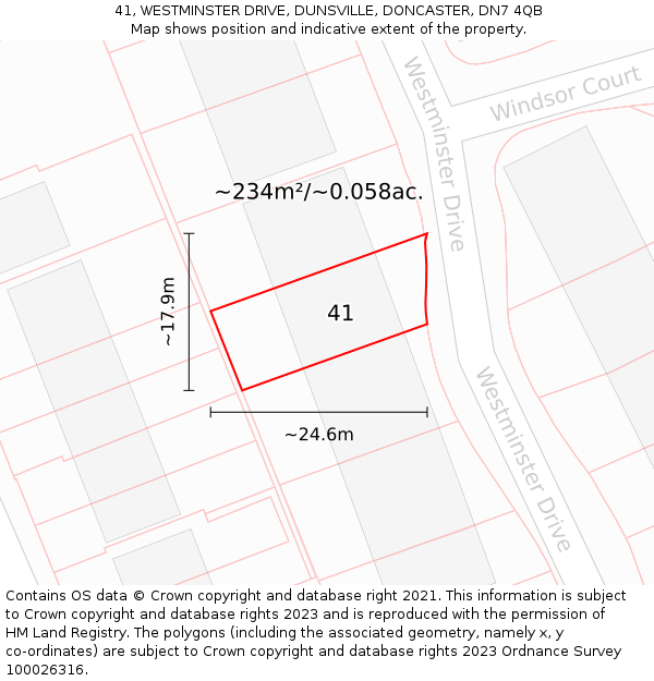 41, WESTMINSTER DRIVE, DUNSVILLE, DONCASTER, DN7 4QB: Plot and title map