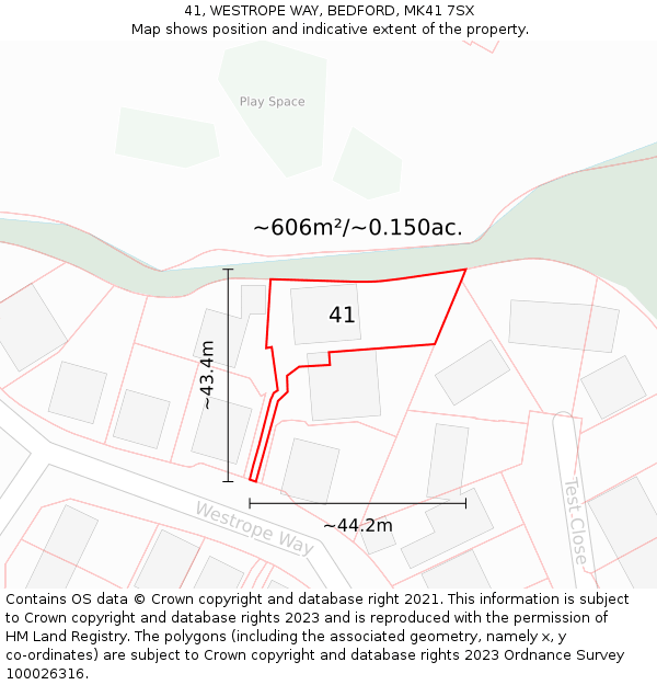 41, WESTROPE WAY, BEDFORD, MK41 7SX: Plot and title map