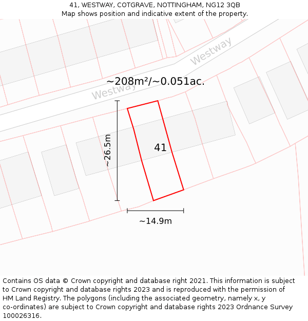 41, WESTWAY, COTGRAVE, NOTTINGHAM, NG12 3QB: Plot and title map