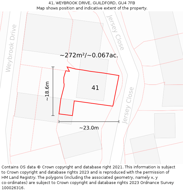 41, WEYBROOK DRIVE, GUILDFORD, GU4 7FB: Plot and title map