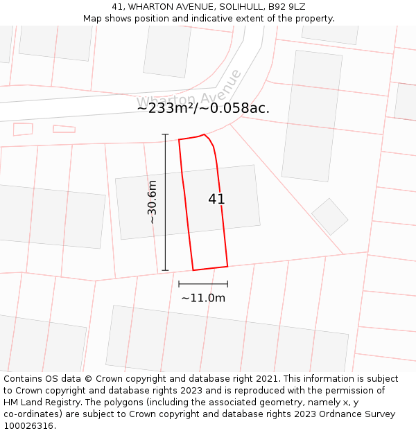 41, WHARTON AVENUE, SOLIHULL, B92 9LZ: Plot and title map