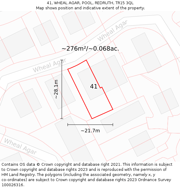 41, WHEAL AGAR, POOL, REDRUTH, TR15 3QL: Plot and title map