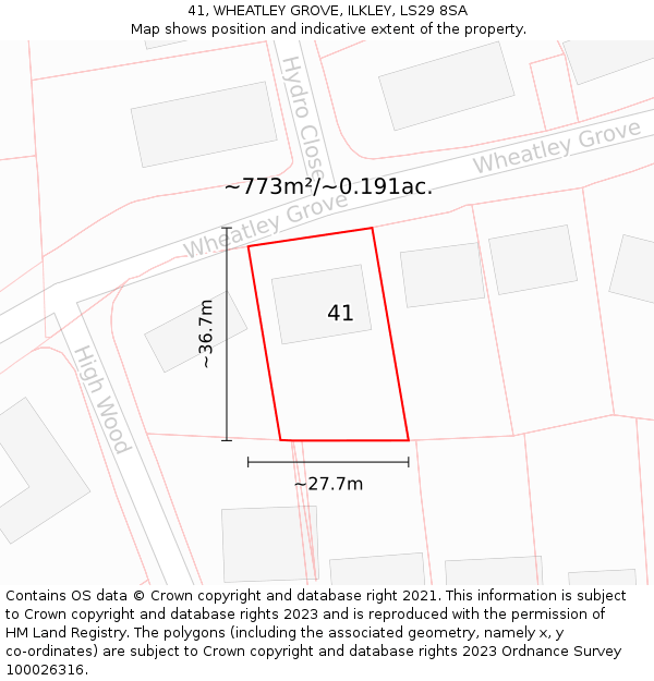 41, WHEATLEY GROVE, ILKLEY, LS29 8SA: Plot and title map