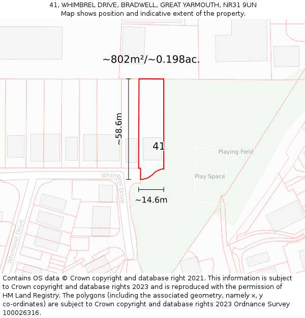 41, WHIMBREL DRIVE, BRADWELL, GREAT YARMOUTH, NR31 9UN: Plot and title map