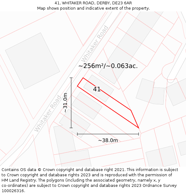 41, WHITAKER ROAD, DERBY, DE23 6AR: Plot and title map