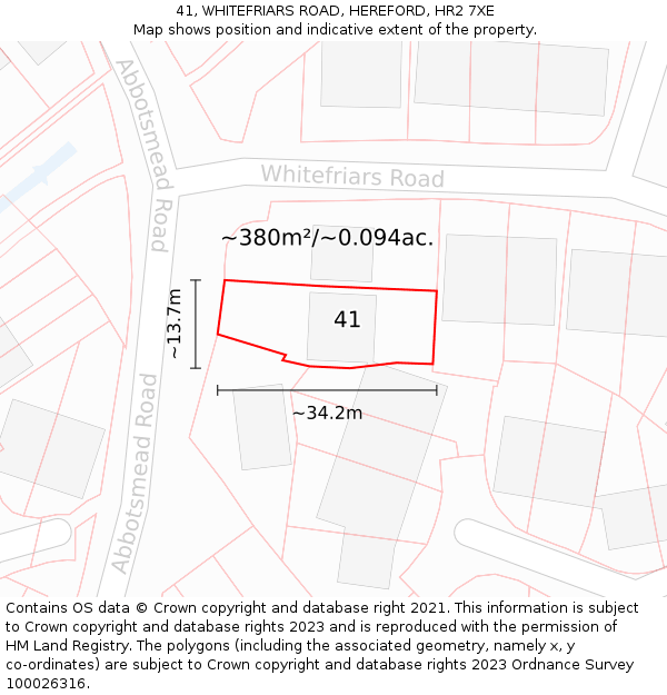 41, WHITEFRIARS ROAD, HEREFORD, HR2 7XE: Plot and title map