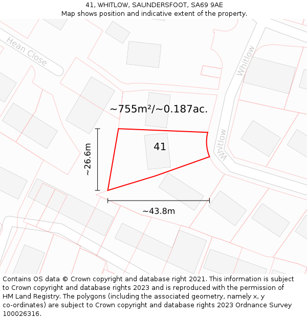 41, WHITLOW, SAUNDERSFOOT, SA69 9AE: Plot and title map