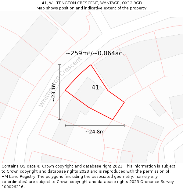 41, WHITTINGTON CRESCENT, WANTAGE, OX12 9GB: Plot and title map