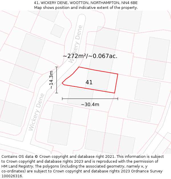 41, WICKERY DENE, WOOTTON, NORTHAMPTON, NN4 6BE: Plot and title map