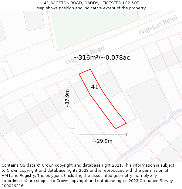 41, WIGSTON ROAD, OADBY, LEICESTER, LE2 5QF: Plot and title map