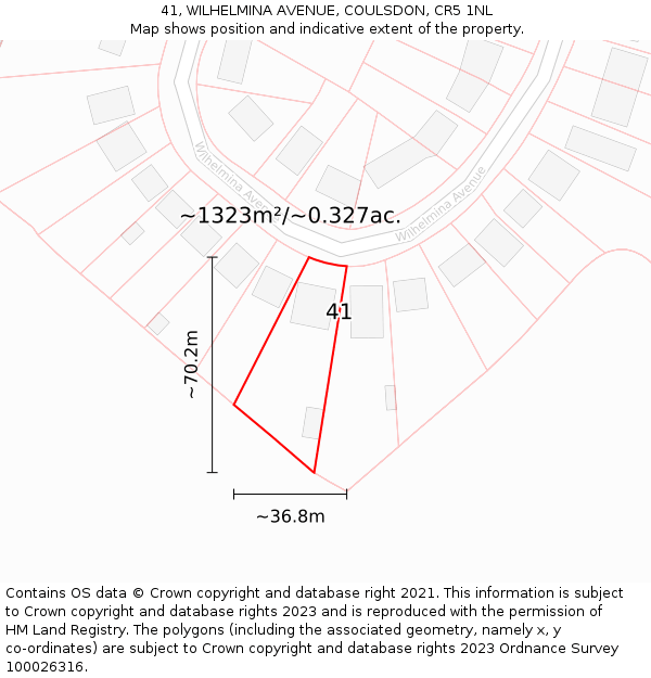 41, WILHELMINA AVENUE, COULSDON, CR5 1NL: Plot and title map