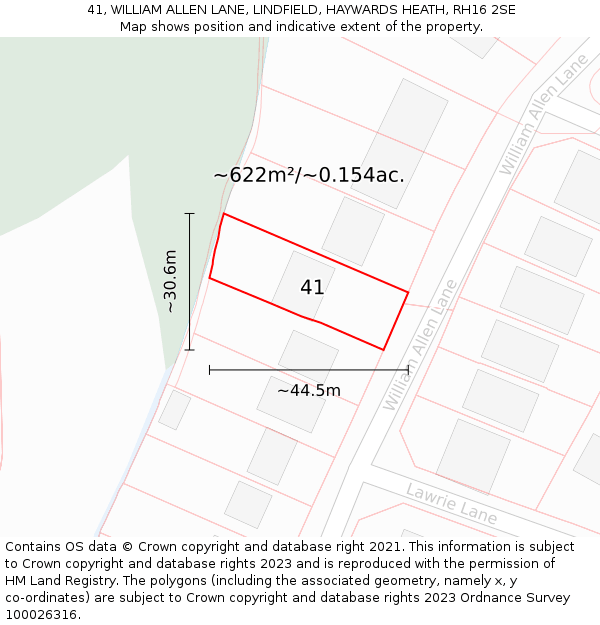 41, WILLIAM ALLEN LANE, LINDFIELD, HAYWARDS HEATH, RH16 2SE: Plot and title map