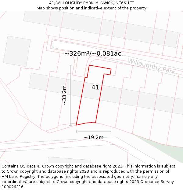 41, WILLOUGHBY PARK, ALNWICK, NE66 1ET: Plot and title map