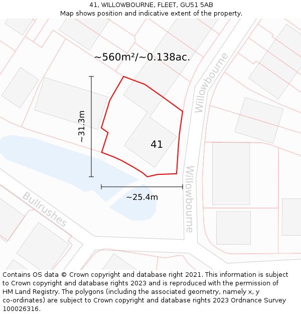 41, WILLOWBOURNE, FLEET, GU51 5AB: Plot and title map