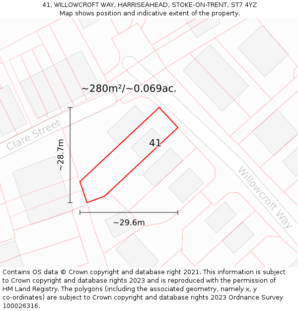 41, WILLOWCROFT WAY, HARRISEAHEAD, STOKE-ON-TRENT, ST7 4YZ: Plot and title map