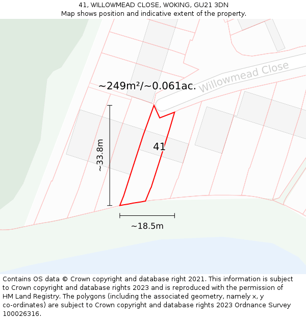 41, WILLOWMEAD CLOSE, WOKING, GU21 3DN: Plot and title map