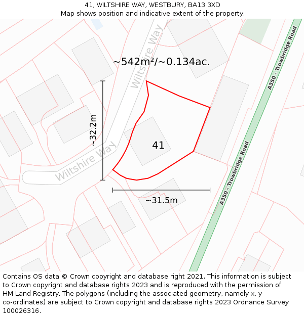 41, WILTSHIRE WAY, WESTBURY, BA13 3XD: Plot and title map