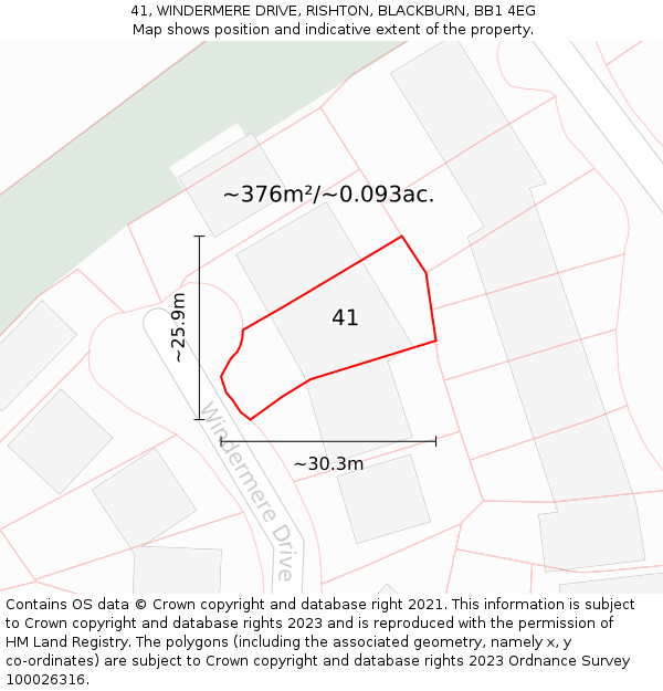 41, WINDERMERE DRIVE, RISHTON, BLACKBURN, BB1 4EG: Plot and title map