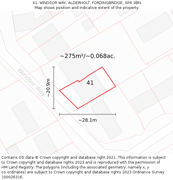 41, WINDSOR WAY, ALDERHOLT, FORDINGBRIDGE, SP6 3BN: Plot and title map