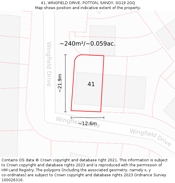 41, WINGFIELD DRIVE, POTTON, SANDY, SG19 2GQ: Plot and title map