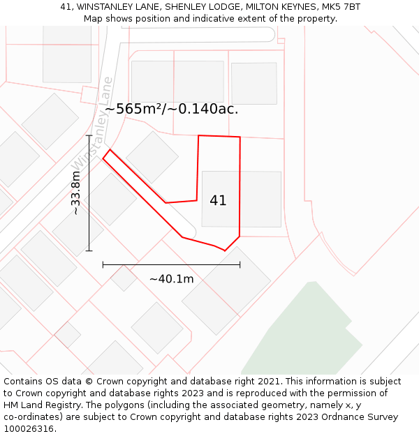 41, WINSTANLEY LANE, SHENLEY LODGE, MILTON KEYNES, MK5 7BT: Plot and title map