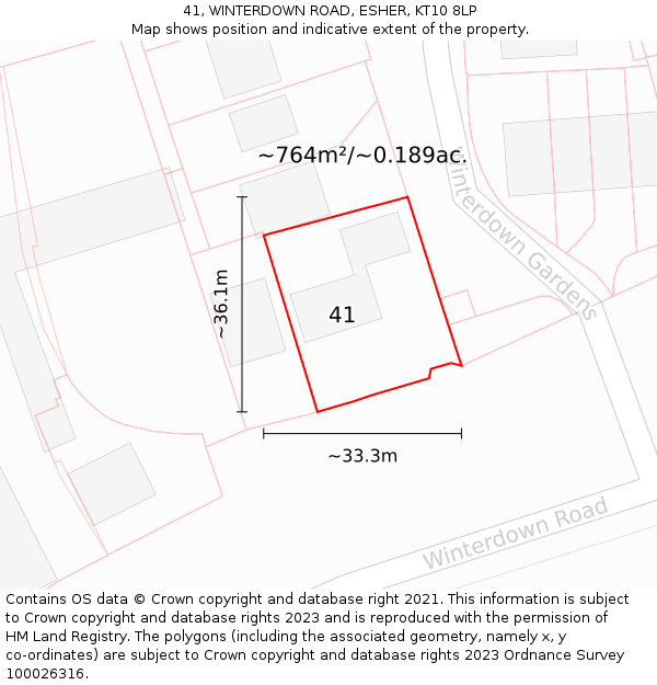 41, WINTERDOWN ROAD, ESHER, KT10 8LP: Plot and title map