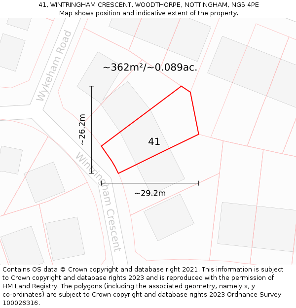 41, WINTRINGHAM CRESCENT, WOODTHORPE, NOTTINGHAM, NG5 4PE: Plot and title map