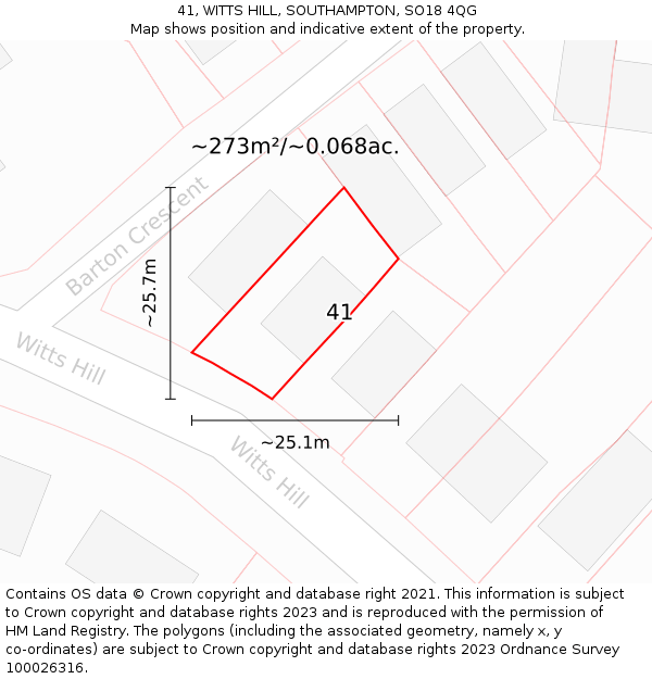 41, WITTS HILL, SOUTHAMPTON, SO18 4QG: Plot and title map