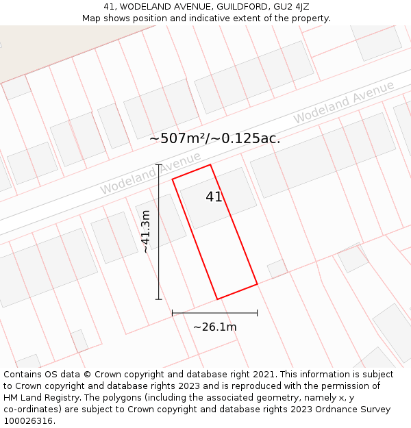 41, WODELAND AVENUE, GUILDFORD, GU2 4JZ: Plot and title map