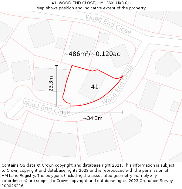 41, WOOD END CLOSE, HALIFAX, HX3 0JU: Plot and title map