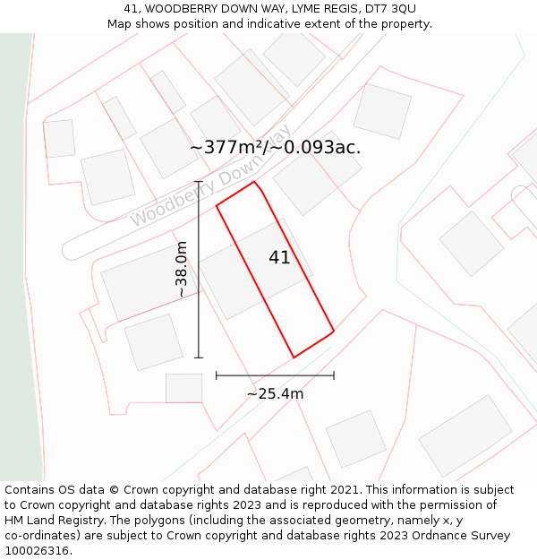 41, WOODBERRY DOWN WAY, LYME REGIS, DT7 3QU: Plot and title map