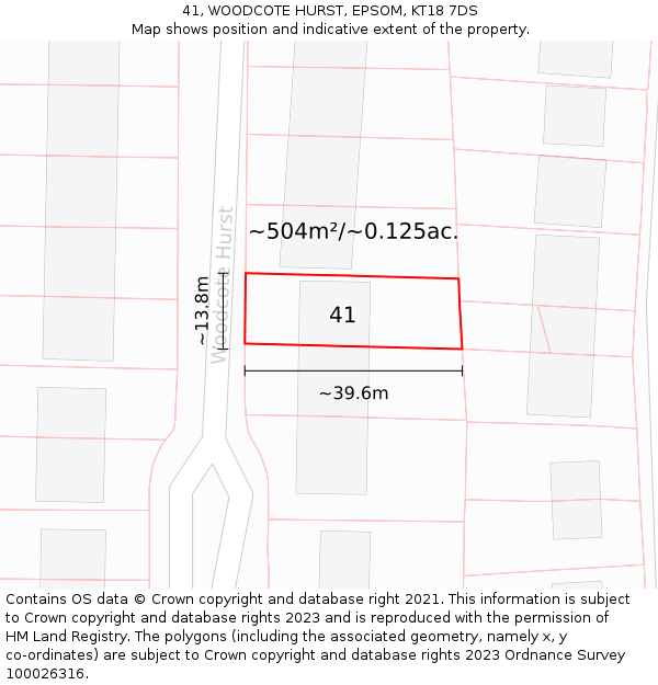 41, WOODCOTE HURST, EPSOM, KT18 7DS: Plot and title map