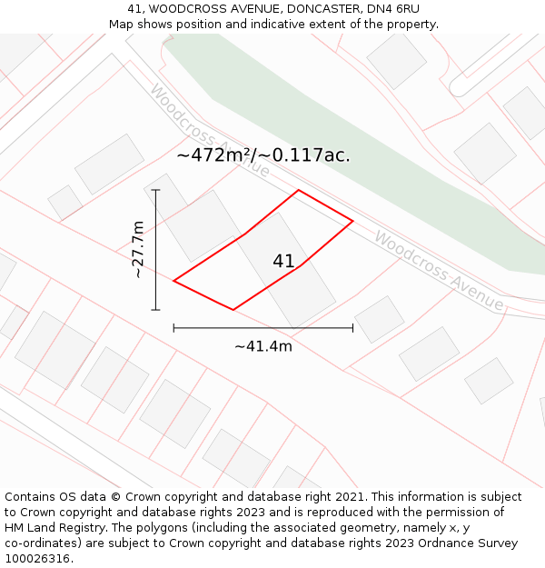 41, WOODCROSS AVENUE, DONCASTER, DN4 6RU: Plot and title map