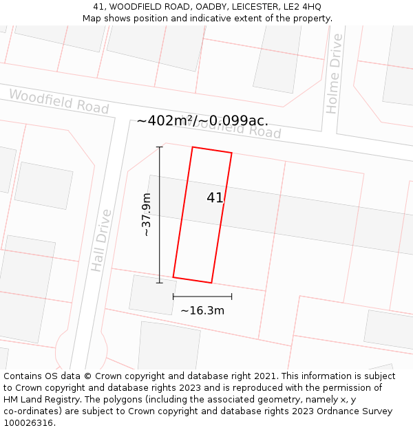 41, WOODFIELD ROAD, OADBY, LEICESTER, LE2 4HQ: Plot and title map