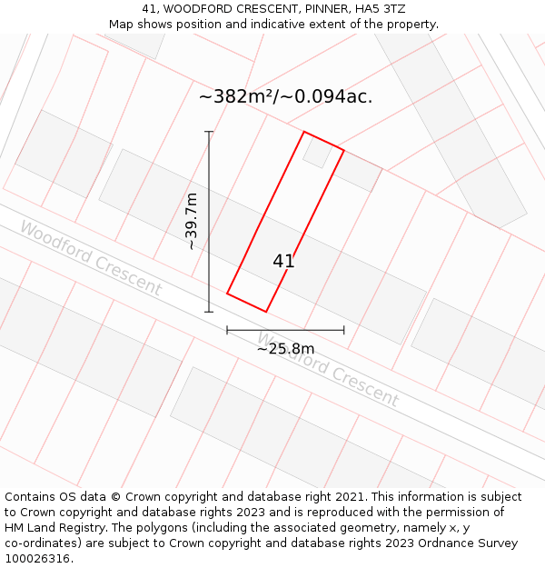 41, WOODFORD CRESCENT, PINNER, HA5 3TZ: Plot and title map