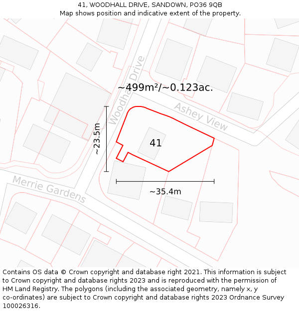 41, WOODHALL DRIVE, SANDOWN, PO36 9QB: Plot and title map