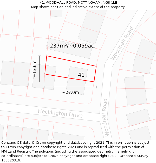 41, WOODHALL ROAD, NOTTINGHAM, NG8 1LE: Plot and title map