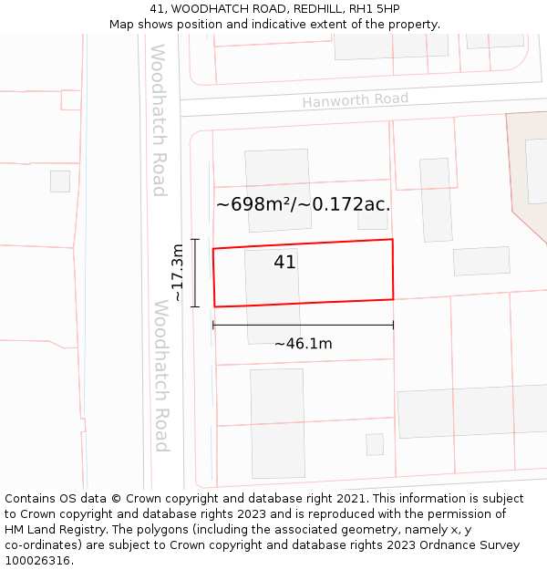 41, WOODHATCH ROAD, REDHILL, RH1 5HP: Plot and title map