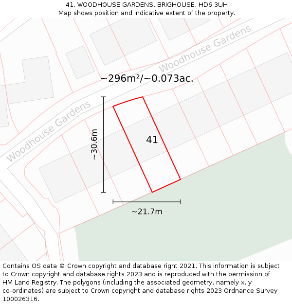 41, WOODHOUSE GARDENS, BRIGHOUSE, HD6 3UH: Plot and title map