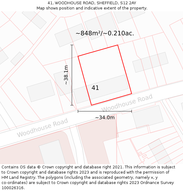 41, WOODHOUSE ROAD, SHEFFIELD, S12 2AY: Plot and title map