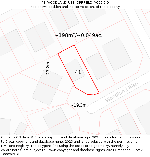 41, WOODLAND RISE, DRIFFIELD, YO25 5JD: Plot and title map