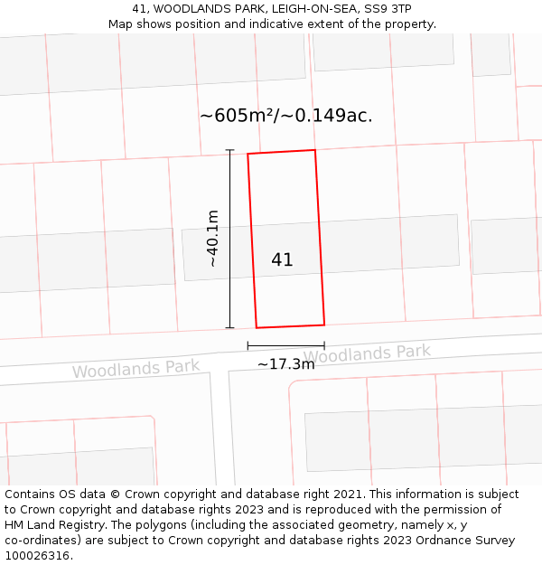 41, WOODLANDS PARK, LEIGH-ON-SEA, SS9 3TP: Plot and title map