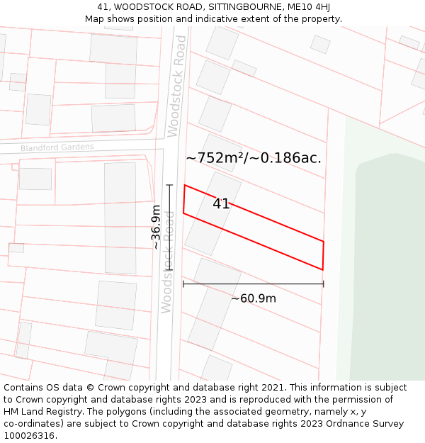 41, WOODSTOCK ROAD, SITTINGBOURNE, ME10 4HJ: Plot and title map