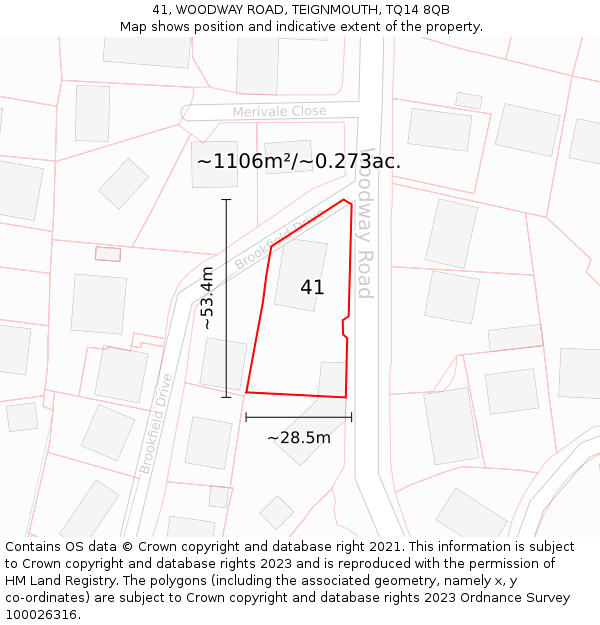 41, WOODWAY ROAD, TEIGNMOUTH, TQ14 8QB: Plot and title map