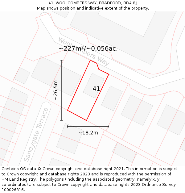 41, WOOLCOMBERS WAY, BRADFORD, BD4 8JJ: Plot and title map