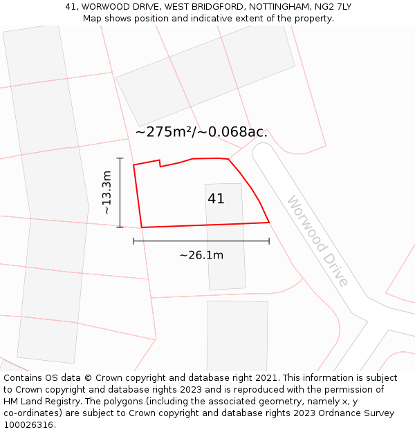 41, WORWOOD DRIVE, WEST BRIDGFORD, NOTTINGHAM, NG2 7LY: Plot and title map