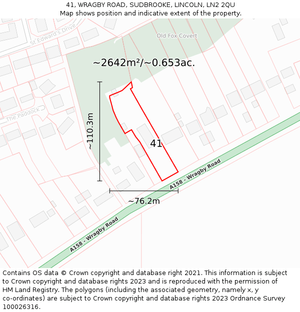 41, WRAGBY ROAD, SUDBROOKE, LINCOLN, LN2 2QU: Plot and title map