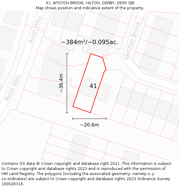 41, WYSTON BROOK, HILTON, DERBY, DE65 5JB: Plot and title map